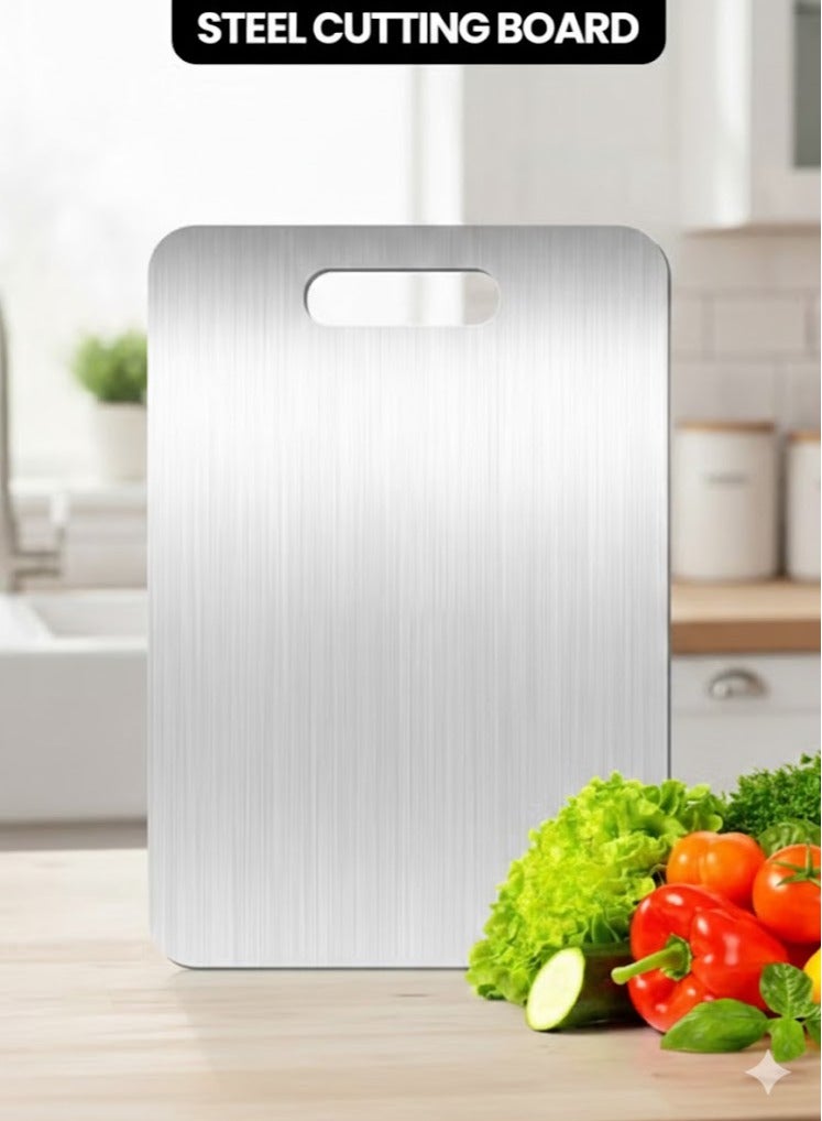 لوح تقطيع مزدوج الجوانب، لوح تقطيع من الفولاذ المقاوم للصدأ 304 للمطبخ، مناسب للطعام، مصنوع من قش القمح والبولي بروبيلين والفولاذ المقاوم للصدأ، لوح تقطيع للمطبخ (23 × 34) - Image 1